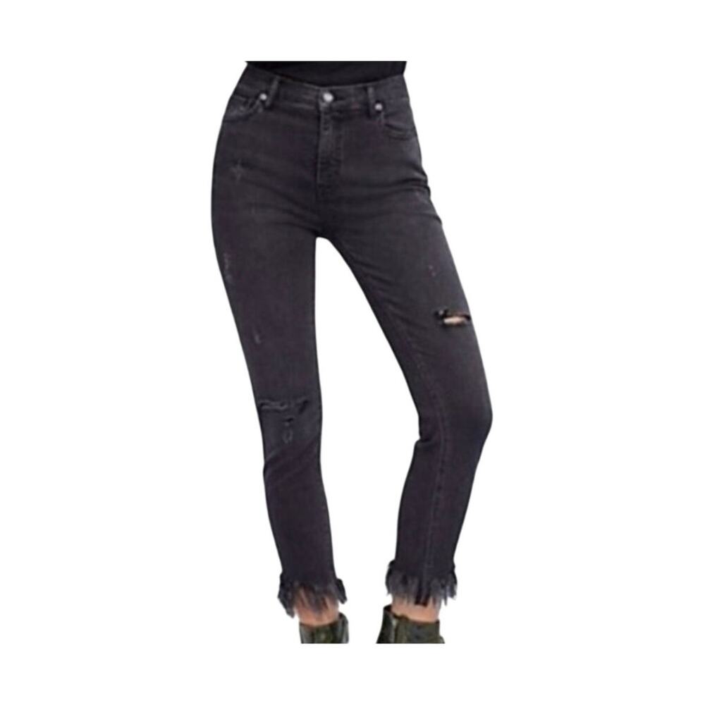 Free People Great Heights Frayed Skinny Crop Jeans Washed Black 27